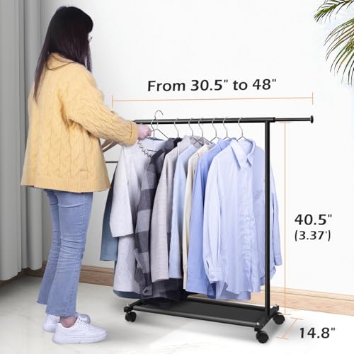 MISSLO Short Clothing Racks for Hanging Clothes with Bottom Shelves and Wheels Heavy Duty Rolling Clothes Rack Kids Clothing Rack for Adult Coat, Closet, Wardrobe (Black) - color: Black