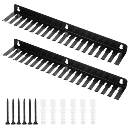 2 Pcs Wall Mountable Cable Hanger – Heavy-Duty Carbon Steel Cord Organizer with 19 Slots (0.2“-0.35”), Black – 15.8 x 2.8 x 1.3 Inch for Tangle-Free Cable Management