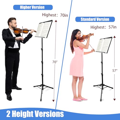 70" Sheet Music Stand with Light & Phone Holder, Portable Music Stand for Sheet Music High Stability, Height Adjustable Music Sheet Stand with Carrying Bag, Music Book Holder（33-70inch - size: 33-70inch