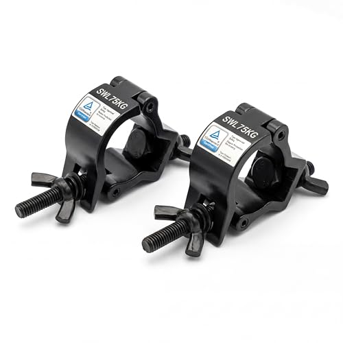 Stage Light Clamp Truss O Clamps Fit 1-1/4-1-3/8 inches Pipe Dia | Heavy Duty Lighting Truss Clamp for 4/5 - 2" Pipe, 22-220lbs Premium Aluminum O-Clamp for DJ Stage Lighting Setup - size: Fit for 1.26-1.38inch pipe-2pcs(Black)
