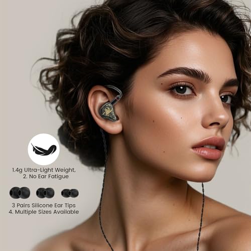 Kaiser Wired Earbuds, in Ear Monitor Headphones, HiFi Stereo IEM Dual Driver Noise Isolating 3.5mm Jack for Gaming Music Laptop Musicians (Black, Without Mic) - color: Black no mic