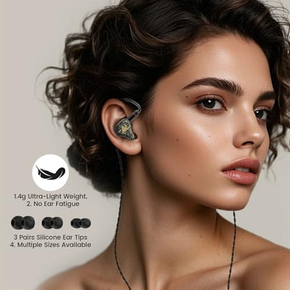 Kaiser Wired Earbuds, in Ear Monitor Headphones, HiFi Stereo IEM Dual Driver Noise Isolating 3.5mm Jack for Gaming Music Laptop Musicians (Black, Without Mic) - color: Black no mic