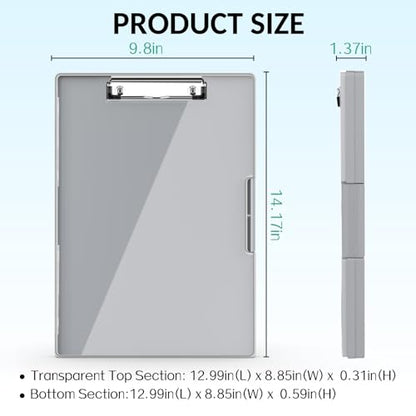 Sooez Nursing Clipboard with Storage, Clear Top Clip Boards 8.5x11, Gray | Heavy Duty Plastic, Dry Erase, High Capacity, Nurse Essentials, Dental Assistant, Teacher & College School Office Supplies - color: Gray