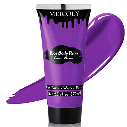 MEICOLY Purple Cream Face Body Paint,2.37Oz Large Tube Water Based Non-Toxic Full Body Paint for Adult and Kids,Highly Pigmented Face Painting for Halloween SFX Special Effects Ursula Cosplay Makeup - color: Purple