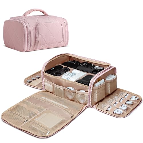 Marscamd Cable Organizer Bag for Travel Cords & Chargers, Pink - color: Pink