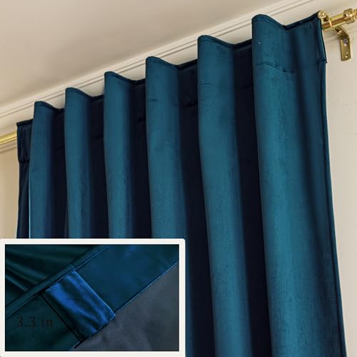 YOFUN 84 inches 2 Panels, Dark Blue Blackout Luxury Velvet Curtains Thermal Insulated Heat Block Soundproof Window Panels Soft Drapes for Bedroom Living Room, Rod Pocket & Back Tab, W52 x L84 - color: Dark Blue, size: 52"W x 84"L (Pack of 2)