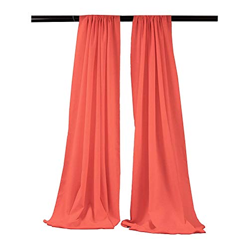 New Creations Fabric & Foam Inc, 5 Feet Wide by 9 Feet High Polyester Backdrop Drape Curtain Panel (2 Panels 5 Ft Wide x 9 Ft High) (Coral) - color: Coral