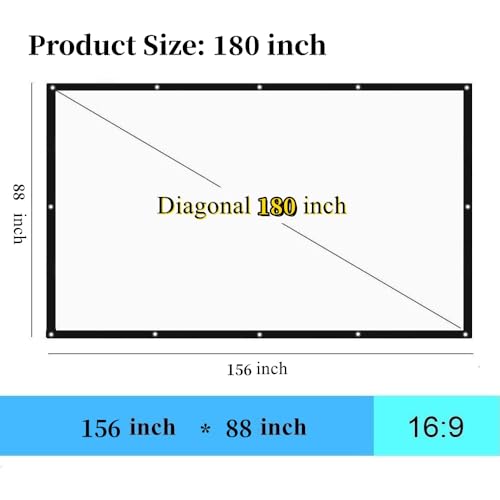 180 Inch Outdoor Projector Screen 16:9 Folding Portable Movie Screen | HD Home Theater, Large Size, Thick Canvas Movie Projection Screen for Camping/Office/Party/Double Sided Projection - size: 180 Inch