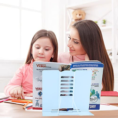 Honagu Metal Desk Book Holder, Adjustable Cookbook & Document Holder, Portable Bookstand for Music Books, Textbooks, Recipes, Tablets & iPads (Macaron Blue) - color: Macaron Blue