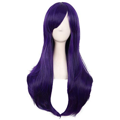 MapofBeauty 28 Inch Long Curly Hair Costume Cosplay Wig, Dark Purple | 70 cm Wig, Women, Side Bangs, Fashion - color: Dark Purple