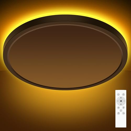 zemty 19 Inch LED Ceiling Lights with Night Light 1800K, 36W 3600lm Light Fixtures with Remote Control, 3000K-6500K Adjustable, Dimmable Low Profile Ceiling Lamp for Bedroom Dining Room Kitchen-Black - color: Black, size: 19in-1Pack