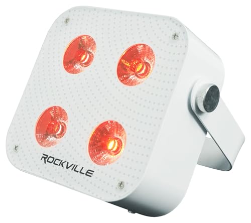Rockville MINI RF4 V2 White LED Wash Up Light RGBWA+UV, Compact, App, Remote Control, LCD, Wireless DMX, Rechargeable, Perfect for DJ/Party Lighting - color: White