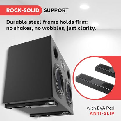 Pyle Adjustable Speaker Wall Mount Brackets - 2 Pack (4 Brackets) Extendable Steel Arms for Center Channel, Small or Large Speakers & Soundbars - 110 lbs Capacity, 6.7-11.8" Depth (Black) - style: 2-Pack (4 Brackets)