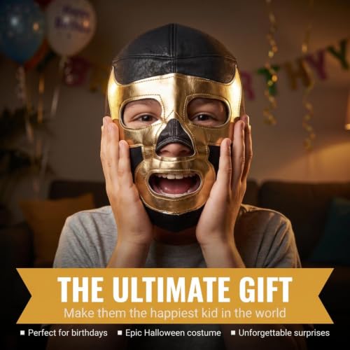 Make It Count (Pick your) Youth Kids Children Lucha Libre Luchador Wrestling Mask (Kids - Fit) - style: Gold Demon