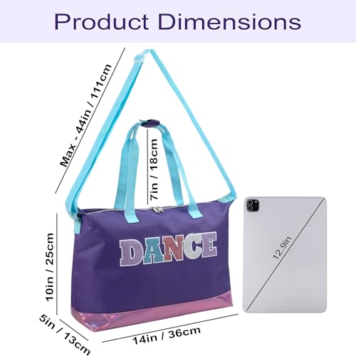 Garment Dance Shoulder Bags for Girls, Teen Dancers, Costumes, Boys | Holographic Glitter Dance Bag for Kids - color: Dance Purple & Pink