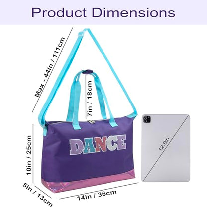 Garment Dance Shoulder Bags for Girls, Teen Dancers, Costumes, Boys | Holographic Glitter Dance Bag for Kids - color: Dance Purple & Pink