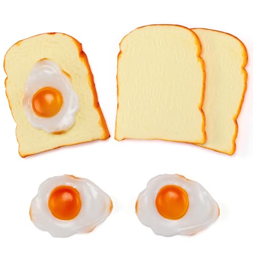 6 PCS Artificial Bread and Fried Egg Simulated Toast Faux Egg | Realistic Fake Prop Food Home Kitchen Party Decoration Display Photography Props