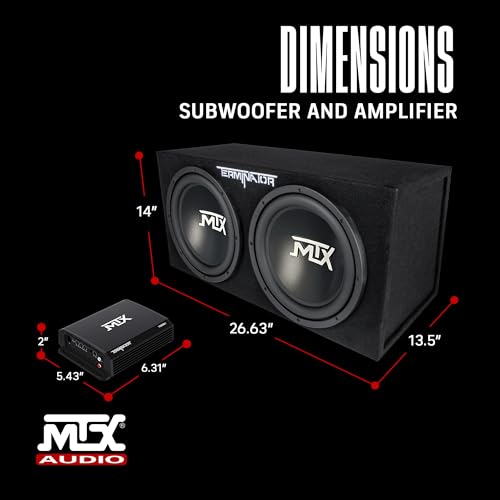 MTX 12" 1200W Dual Loaded Car Subwoofer Audio with Sub Box and Amplifier, TNP212D2 - style: Dual 12" Subwoofer Enclosure + Amplifier Subwoofer