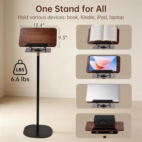 2-in-1 Floor & Desktop Book Stand, Adjustable Reading Music Podium | Portable Dual-Use 19"-62.2" Music Sheet Display, Laptop, Cookbook, Projector Stand Holder, 360° Rotate, Page Clip, Wood