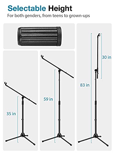 InnoGear Mic Stand Boom Arm Detachable Microphone Stand Floor for Blue Yeti | Tripod Base, Boom Arm, Height Adjustable, Work with Wireless Mics, Heavy Duty, Stable on Carpet, Portable, Floor, For Singing