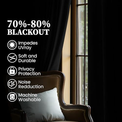SimpleHome Black Velvet Curtains 96 Inches for Living Room Rod Pocket | Luxury Blackout Velvet Curtains,Thermal Insulated 2 Panels Room Darkening Drapes,Velvet Bedroom Curtains,W52 x L96,2 Panels - color: Black, size: 52"W x 96"L (Pack of 2)