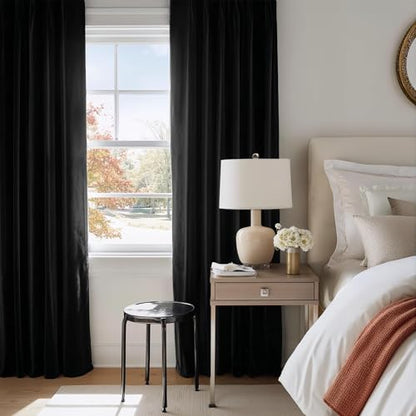 NICETOWN Black Velvet Blackout Curtains 96 inch Long 2 Panels | For Living Room and Bedroom, Thermal, Luxury, Rod Pocket Drapes, Window Treatments - color: Black Series - Black, size: 52"W x 96"L (Pack of 2)
