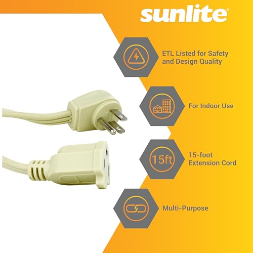 Sunlite 04165-SU EX15/AP Medium Duty 15-Foot Appliance Extension Cord, Three Prong, 14/3 Gauge, 15 Amp, Beige - size: 15'