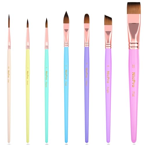 Nicpro 7pcs Face Paint Brush Set,Aesthetic Pastel Face & Body Paint Brushes | Artist Paintbrushes for Acrylic Watercolor Oil Gouache, Professional Painting Brushes for Halloween Cosplay Party Makeup Kit - color: Pastel