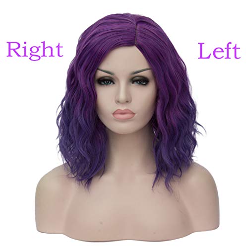 Mildiso Purple Wigs for Women Mardi Gras Wig Short Purple Bob Wig M004PR | Cute Curly Wavy Hair Wigs with Cap for Halloween Cosplay Party - color: Dark Purple