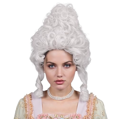 ColorGround Short Curly Beehive Wig Queen Updo Cosplay Wig for Women Halloween Costume (Silver White) - color: Silver White