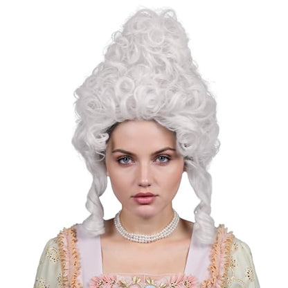 ColorGround Short Curly Beehive Wig Queen Updo Cosplay Wig for Women Halloween Costume (Silver White) - color: Silver White