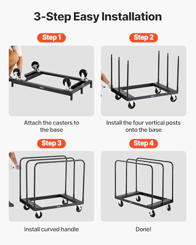VEVOR Folding Table Cart, Heavy Duty Table Dolly 1800 lbs, Steel Panel Truck Cart with 5 inch Swivel Casters, Lumber Drywall Dolly with Straps for Party Events, Hotel, Factory, Warehouse - style: 1800 LBS