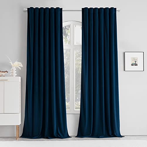 MUMFAS Blackout Velvet Blue Curtains Drapes 84 Inches Long - Super Soft Thermal Curtains Panels for Living Room Bedroom (W52 x L84, Back Tab & Rod Pocket， Navy Blue, 2 Panels) - color: Navy, size: 52"W x 84"L (Pack of 2)