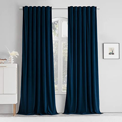 MUMFAS Blackout Velvet Blue Curtains Drapes 84 Inches Long - Super Soft Thermal Curtains Panels for Living Room Bedroom (W52 x L84, Back Tab & Rod Pocket， Navy Blue, 2 Panels) - color: Navy, size: 52"W x 84"L (Pack of 2)