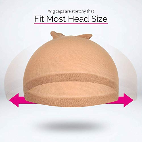 Hoedia 2 PCS Latex Bald Caps Halloween and 2 PCS Nylon Wig Caps Set | Bald Head Wig Cap for Adults Women Men, Cosplay Costume Accessories for Halloween Makeup Party - color: Beige