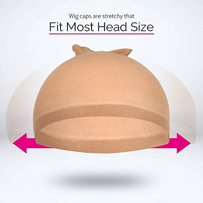 Hoedia 2 PCS Latex Bald Caps Halloween and 2 PCS Nylon Wig Caps Set | Bald Head Wig Cap for Adults Women Men, Cosplay Costume Accessories for Halloween Makeup Party - color: Beige