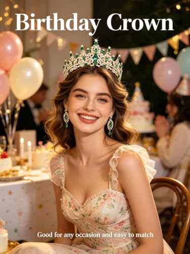 Tiaras Crowns for Women,Wedding Jewelry Set, Tiaras Necklace Earrings Crystal Bridal Wedding Jewelry Sets for Brides Bridesmaid Prom Costume Accessories - color: Gold Green