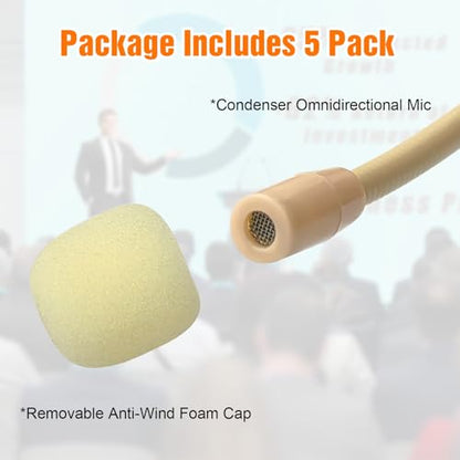 5 Pack Headset Headworn Microphone Double Over-Ear Mic for Sennheiser | Hanging Condenser Omnidirectional Mic,3.5mm Stereo Female Screw Lock Plug,Ideal for Lectures, Live Performance, Theater - size: 5 Pack