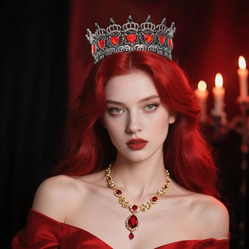 Queen Crown Rhinestone Wedding Crowns and Tiaras for Women Costume Party Hair Accessories Princess Birthday Crown Crystal Bridal Crowns - color: Black Red Crown