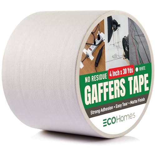 ECOHomes No Residue Gaffers Tape, (4 Inch x 90 FT, White) | Floor Tape, Matte, Gaffer Tape for Securing Cables, Electrical Cords, Extension Cords, Cable Management, Stage, Studio - color: White, size: 4 Inch By 90 FT