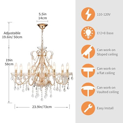 Saint Mossi Gold Crystal Chandelier for Dining Room, 8-Light Modern Chandelier Pendant Light, Gold Crystal Raindrop Chandelier for Bedroom, Living Room, Foyer - color: French Gold 8-Light
