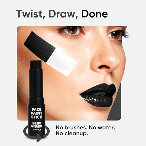 Blue Squid PRO Black and White Face Paint Stick - Waterproof Body Paint For Adults & Kids Eye Black Baseball, Eyeblack Softball -Hypoallergenic Twist-Up Non-Toxic Makeup Stick - Cosplay, Sports & SFX - color: Black & White