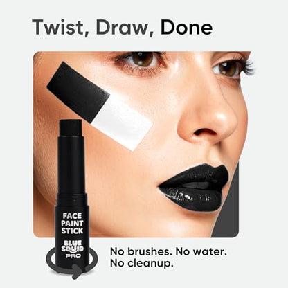Blue Squid PRO Black and White Face Paint Stick - Waterproof Body Paint For Adults & Kids Eye Black Baseball, Eyeblack Softball -Hypoallergenic Twist-Up Non-Toxic Makeup Stick - Cosplay, Sports & SFX - color: Black & White