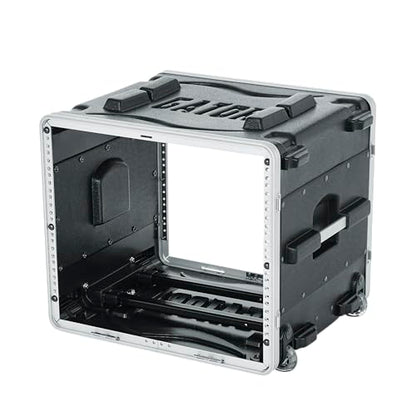 Gator Cases Lightweight Rolling 8U Rack Case with Heavy Duty Latches, Retractable Tow Handle, and Recessed Wheels, Standard 19.25" depth (GRR-8L) | Travel Friendly Mobility with Wheels & Pull Handle Lightweight Case & Field Replaceable Steel Rails - size: