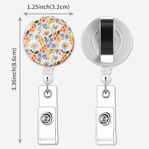 2 Pack Retractable Badge Holders Cute Badge Reel Badge Clip ID Card Holders for Student Office Worker Doctor Nurse Teacher(Blue Flowers) - color: Blue Flowers