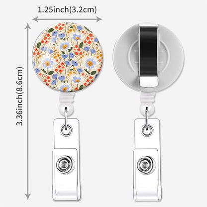 2 Pack Retractable Badge Holders Cute Badge Reel Badge Clip ID Card Holders for Student Office Worker Doctor Nurse Teacher(Blue Flowers) - color: Blue Flowers
