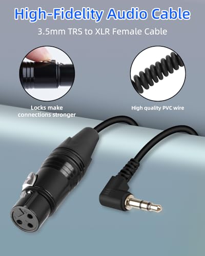 3.5mm to XLR Coiled Cable,Right Angle 1/8Inch Mini Jack TRS Stereo | Male to 3 Pin XLR Female Microphone Audio Cord Adapter for MP3 Players,Laptops,Speakers（50CM/1.65FT）