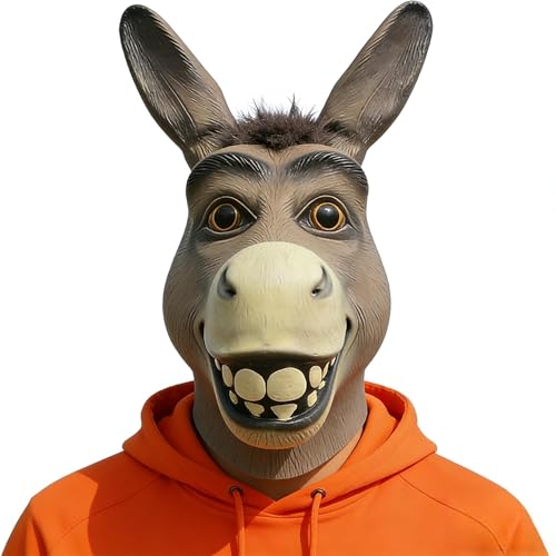 Donkey Mask, Funny Latex Animal Head Mask for Fancy Party Props | Realistic lightweight & breathable. Great for Halloween, carnival, masquerade, fancy dress, cosplay & parties