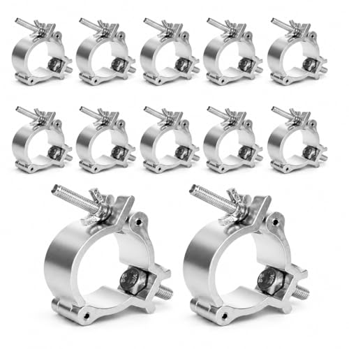 12-Pack Heavy Duty Aluminum Truss Clamps - 2 Inch Pro Stage Light Clamps for 220lb LED Par & Moving Head Fixtures - Fits 1.9-2.0" F34 Pipe for DJ Club & Theatrical Rigging