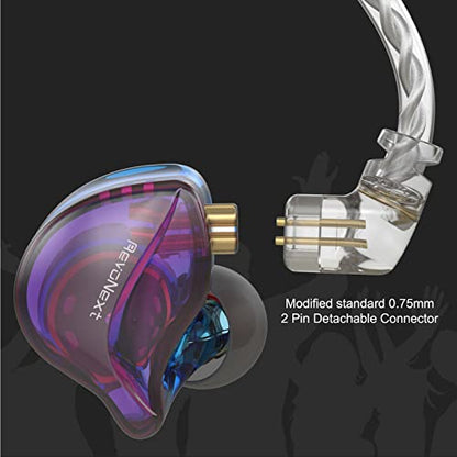 RevoNext in Ear Monitor Headphones HiFi Stereo Wired Earbuds with Microphone 2 Pin Detachable Cable IEM Earphones for Musicians Drummers Singers, Purple - color: Purple
